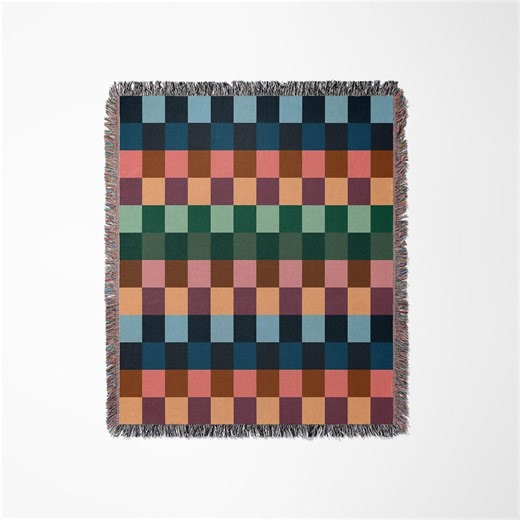 Knit Throw Blanket: Multicolor Checkered Design - Home Decor - Etsy