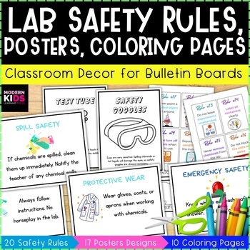 Lab Safety Rules, Posters, Coloring Pages - Classroom Decor for Bulletin Boards