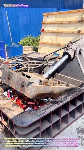 Watch a Compact Baler Crush Hundreds of Cans into a Dense Metal Brick! ♻️🔧↓