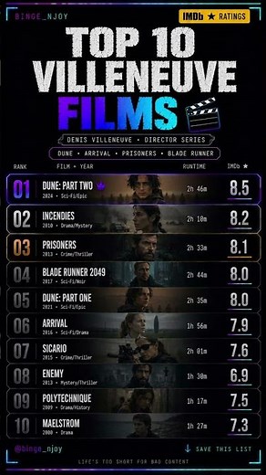 Top 10 Denis Villeneuve Movies Ranked by IMDb 🎥🔥 | Dune, Arrival & More!