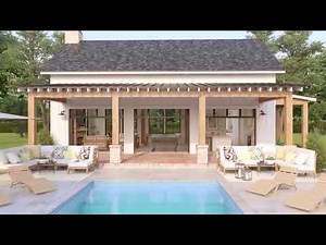 Pool House with Modern Farmhouse Style Plan, 1000 Sq Ft, Walk-in Pantry