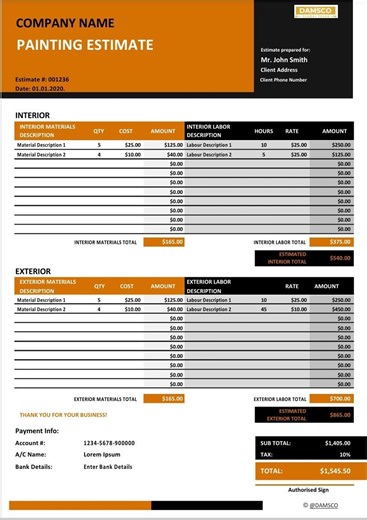 Painting Estimate Template | Decorating Quote Form | Painter Contractor Estimate | Editable PDF| Microsoft Word - Etsy