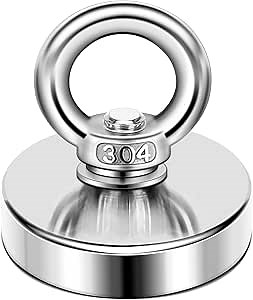 DIYMAG Strong Neodymium Fishing Magnets, 150 Lbs(68 KG) Pulling Force Rare Earth Magnet with Countersunk Hole Eyebolt Diameter 1.41 inch(36 mm) for Retrieving in River and Magnetic