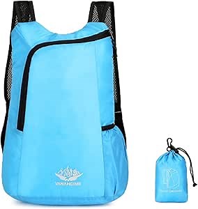Lightweight Packable Backpack, Foldable Nylon Hiking Daypack, Ultralight Collapsible Backpack for Men Women Camping Outdoor (Sky Blue)
