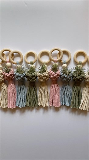 Megan | Macrame Gifts & Tutorials on Instagram: "Mini Plant Pods 🪴✨ #handmademarket #behindthescenes #howto #macrame #megsmodernmacrame #shopmegsmodernmacrame #macrameshop #handmadecommunity #macramemakers #macramegift #macrameidea #diy #keychains #howtomacrame #gatheringknot #beginnerknot #beginnermacrame #beginnerartist #macramemovement #fiberart #keychaindiy #macramebraid #macramekeychain #macramecharm #fiberart #macramechristmas #relaxingtutorial #shophandmade #farmersmarket #macramemarket 