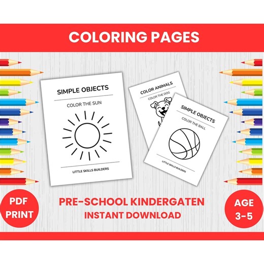 Printable Coloring Worksheets for Kids, Fun Educational Activity PDF, Preschool, Toddler Learning, Creative Play - Etsy