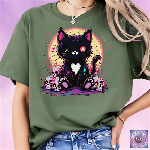 Pastel Goth Black Cat and Skull Tee for Women Into Gothic, Harajuku & Alt Fashion, Creepy Cute Yami Kawaii T-shirt Gift, Japanese Streetwear - Etsy