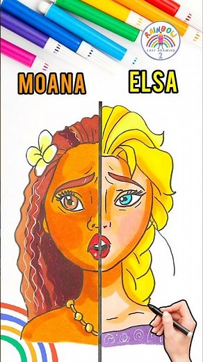 Draw Cute Disney Princesses | Draw Surprised Moana and Elsa 🌈👸🏼 #frozen #short #moana #surprise