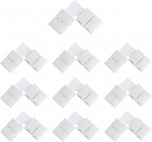 LightingWill 10pcs Pack L Shape Solderless Snap Down 2 Pin LED Strip Connector for Right Angle Corner or 90 Angle Turning Connection of 10mm Wide 5050 5630 Single Color Flex LED Strips