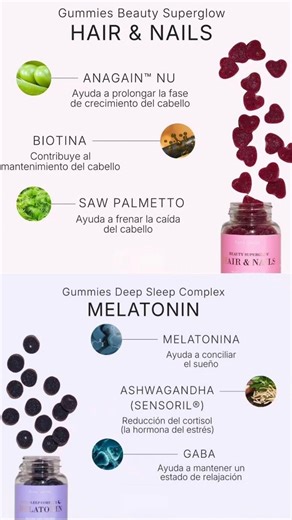 Carmen Pintos Munoz on Instagram: "✨ EL COMBO QUE LO CAMBIA TODO ✨ ¿Quieres un cabello más fuerte, uñas más resistentes y levantarte descansada de verdad? Empieza por dentro. 💖🌙 💗 Beauty Superglow Hair & Nails Con 11 activos naturales que favorecen la formación normal de queratina, ayudan a fortalecer el cabello y apoyan la resistencia natural de las uñas. Más fuerza, más brillo, más seguridad en ti. 💜 Deep Sleep Complex Melatonin Promueve la calma y el bienestar mental, favorece un sueño pr