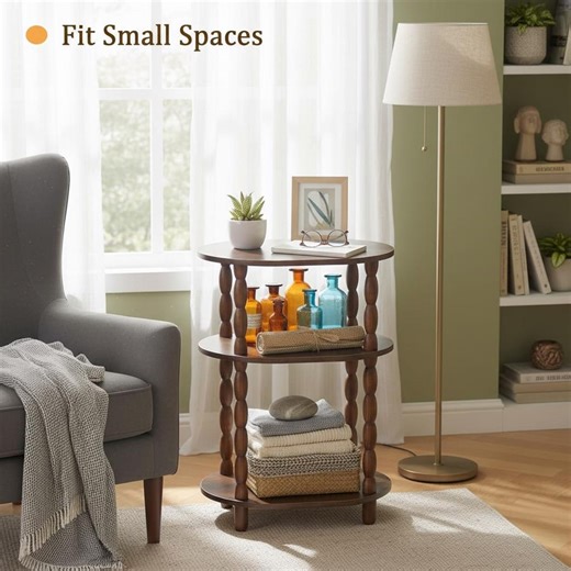 3-tier Oval Side Table, Rustic Brown Wood Accent Furniture, Small End Table Nightstand - Etsy