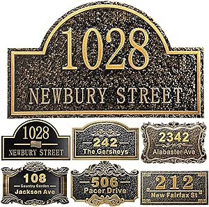 Personalized House Address Plaque 12" Cast Numbers for Outside Custom Street Name Address Sign Plate Vintage for Mailbox Door Room Classic Wall Outdoor Antique Brass