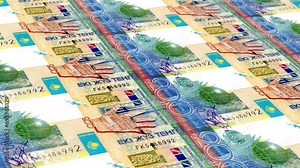 Kazakhstan Kazakhstani Tenge 200 Banknotes Money Printing House, Printing Two Hundred Kazakhstani Tenge, Printing Press Machine Print out Kazakhstani Tenge, Being printed by currency press machine