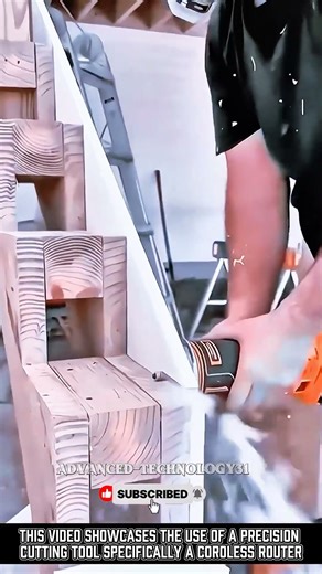 Precision Wood Cutting with a Cordless Router: Perfect Stair Frames! #shorts #innovation #tool