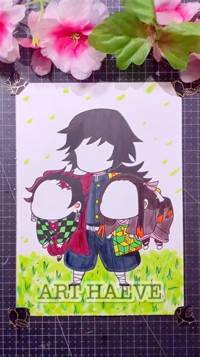 Giyuu x Tanjiro x Nezuko ✨🌸 #shorts #demonslayer #イラストメイキング＃創作＃アニメ＃滅の