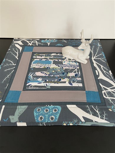 Quilted Table Topper Modern Grey Turquoise Table Top 20.5"x20.5" Patchwork Square - Etsy