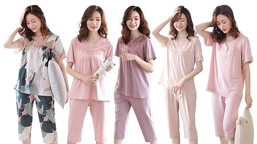 Womens Pajamas Sleepwear Tops with Capri Pants Pajamas Set