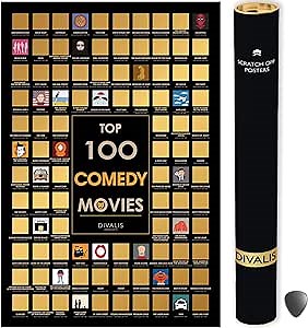 Top 100 Comedy Movies Scratch off Poster - Large Comedies Scratchable Poster - Comedies of all Time Bucket List - Scratchable Checklist Poster - Must See Movie Challenge - Essential Cinema to Watch