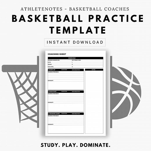 Basketball Coach Practice Template - Coaching Emphasis Practice Plan - Basketball Gameplan Template - Etsy