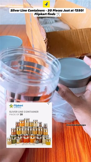Deepika on Instagram: "Silver Line Containers – 20 Pieces Just at ₹250! 💖 Keep It Fresh, Keep It Stylish! 🍱✨” ⸻ Organize your kitchen in style with these Silver Line Containers 🌸🧂. This pack of 20 comes with durable, airtight containers perfect for storing spices, pulses, snacks, and dry fruits 🥜🍪. Made with premium-quality, food-grade plastic and sleek silver lining — adding elegance to your kitchen shelves 💫. Affordable, strong, and super useful — a must-have kitchen essential from Flip
