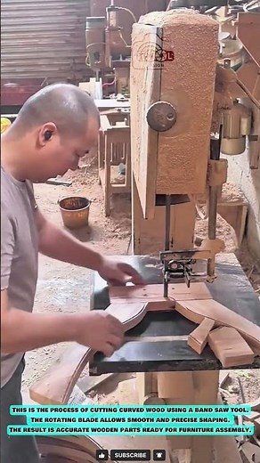 Band Saw Tool machine cutting wooden curves for furniture frames