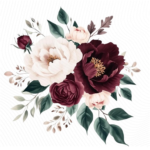 Watercolor Burgundy Floral Bouquet, Burgundy Flowers, Floral Borders, Junk Journal, Paper Craft, Digital Download - Etsy