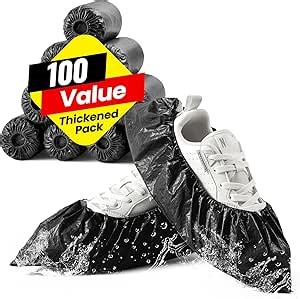 Shoe Covers Disposable Non Slip - 100 Pack (50 Pairs), Premium Waterproof and CPE Recyclable Shoe Booties Protector Covers for Indoors, Fits Up to Size 11 US Men and 13 US Women, Black, Large