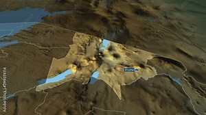 Arusha - region of Tanzania with its capital zoomed on the physical map of the globe. Animation 3D