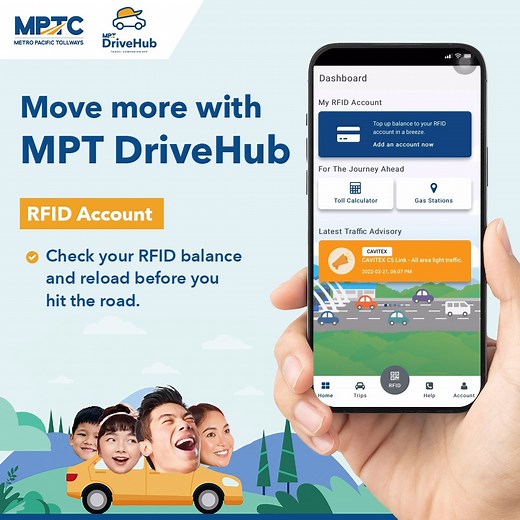 With MPT DriveHub app, we got you covered. With features such as RFID account balance check and reloading, toll fee matrix, traffic advisories, roadside emergency services and rest area directory, travelling is less hassle and more #SarapNgBiyahe! MPT DriveHub is available for NLEX Corporation's NLEX and SCTEX, CAVITEX, and CALAX. Download the DriveHub App on the Apple App Store and Google Play Store now! Visit https://www.mptdrivehub.com.ph/register/drivehub/index.php for more details. #MPTCexp