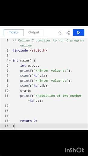 Addition of two number in c