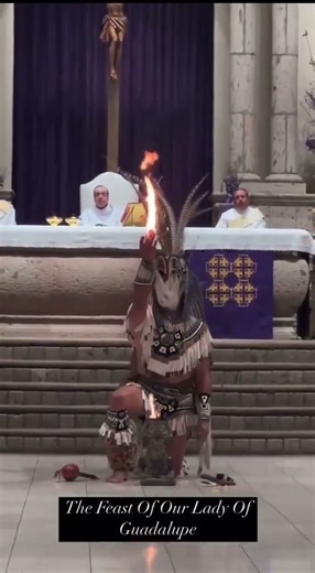 Concheros-style Aztec dance offered during a Feast of Our Lady of Guadalupe Mass #aztec #aztecdance