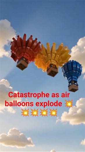 Aerial accident. Hot air balloons pop and fall to the ground