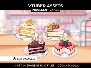 Cake Vtuber Assets PNG Kawaii Cake Decorations | Transparent Props | Vtuber Food Props | Twitch Overlay Stream Decoration Sweet Treats 2 - Etsy