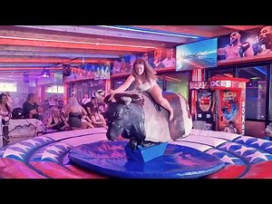 Spanish Resort Rodeo Pretty Girl vs Mechanical Bull! Benidorm Bull Ride 4K EPIC FAIL 22 Mega