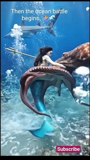Mermaid Stops Giant Octopus – “You Will Not Pass!” 🧜‍♀️🐙 Ocean Guardian