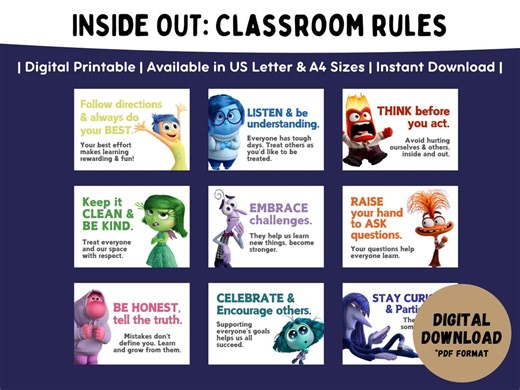 Inside Out Classroom Rules Posters: Back to School Bulletin Board Decor (digital Printable) - Etsy