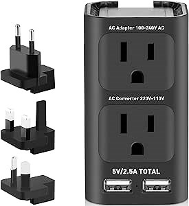 Mapambo Voltage Converter 220V to 110V, 2000W Travel Adapter with 2 USB Ports and EU/UK/AU/US Plug Adapter