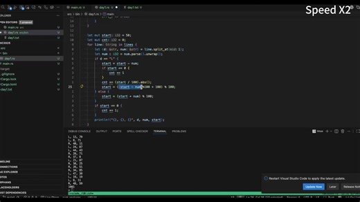 Advent of Code 2025 Day 1 part 2 in Rust