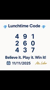 41K views · 318 reactions |  Breaking the Lunchtime Code  They say it’s luck — I say it’s focus. Every number tells a story.  Believe it. Play it. Win it.  #UK49s #lunchtime #playtime | UK 49s Analysis by Lebo | Facebook