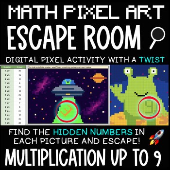 NEW! Multiplication to 9 - Pixel Art Space Escape Room | Digital Math Activity