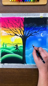 10K views · 449 reactions | Tutorial: Swinging between dream and reality ️ #drawing #art #pastelscolors #oilpastel #diy #creative #nightdrawing | Art Room | Facebook