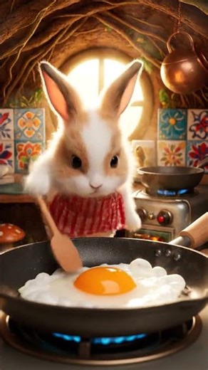 Baby Rabbit Making Morning Egg Fry