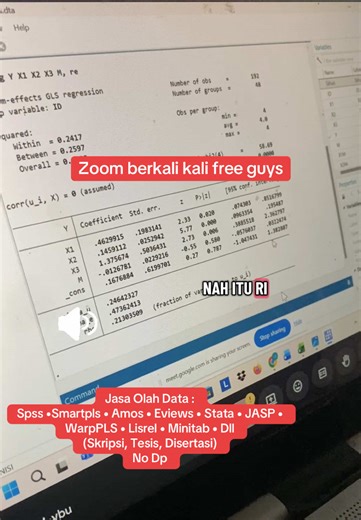 Olah data stata bimbingan smpai bisa dan data udh diperbaiki sampai hipotesa revisi data juga free guys buat kalian daripada ribet running gak selesai selesai sini sama aku olah data stata sampai selesai #stata #datapanel #jasaolahdata #jokiolahdata #eviews
