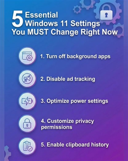 Boost your Windows 11 performance and privacy in just 5 steps! 🚀 Turn off background apps, disable ad tracking, and more. Are you using these settings yet? Comment below! 👇 #Windows11 #TechTips #PrivacyMatters #fblifestyle #PCOptimization #WindowsTips #ProductivityHacks #TechSavvy #ComputerTips #WindowsUpdate #DigitalPrivacy | Tech Whiz Ajith