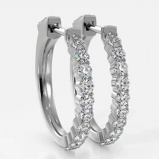 Huggie Elegant Diamond Hoop Earrings with Front Set Stones