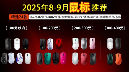 【2025鼠标测评】2025年8-9月全价位主流鼠标大横评，测评推荐，高性价比外设，游戏、办公、居家需求全满足，罗技、ROG、雷神、蝰蛇、前行者、裂空、机械师