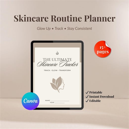 Skincare Routine Planner, Skin Tracker, Beauty Journal, Self Care Log, Canva Editable (instant Download) - Etsy