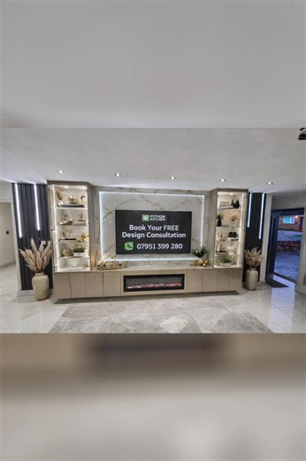 ✨ Fed up with your boring TV unit? ✨ It’s time to turn your wall into a WOW feature. ✨ Transform Your Living Space with Luxury Finishes ✨ Introducing this stunning bespoke media wall, designed to elevate your home with premium materials and flawless craftsmanship: ▫️ Material Back Panel: White Antique Marble L2017 ▫️ Cabinet Finish: Champagne Metallic ▫️ Wood Slats: H3190 ST19 A perfect blend of elegance and modern design — featuring illuminated shelving, rich textures, and a sleek built-in fire