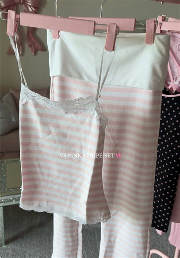 #VSPartner @Victoria's Secret @VSPINK Stella Tank Mercer Cotton Foldover Flare Pant in Pink Stripes 🎀 Link in bio to shop! #unboxing #victoriassecret #vspink #newvspink