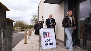 4K: Group of Voters stand in line at Polling Place for the USA Election. People queuing up. Stock Video Clip Footage